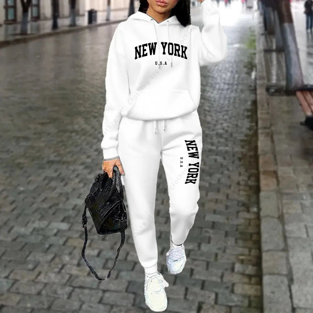 NEW YORK – survêtement à capuche et pantalon pour femme, 2 pièces, costume de sport, Jogging, rue, vêtements de haute qualité, ensembles de pantalons, automne et hiver MAEJORKEN