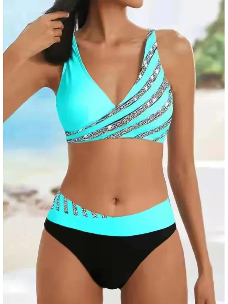 Maillot de bain blanc deux pièces micro rayé MAEJORKEN