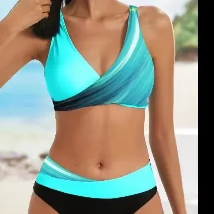 Maillot de bain blanc deux pièces micro rayé MAEJORKEN