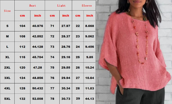 Chemisier en coton chemises d'été col rond trois quarts ample blouse décontractée hauts vêtements d'été pour les femmes Streetwear MAEJORKEN