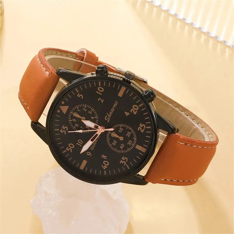 Nouveau Hommes Montre De Luxe Bracelet Ensemble Mode D'affaires Brun En Cuir Quartz ( boite non inclus ) MAEJORKEN