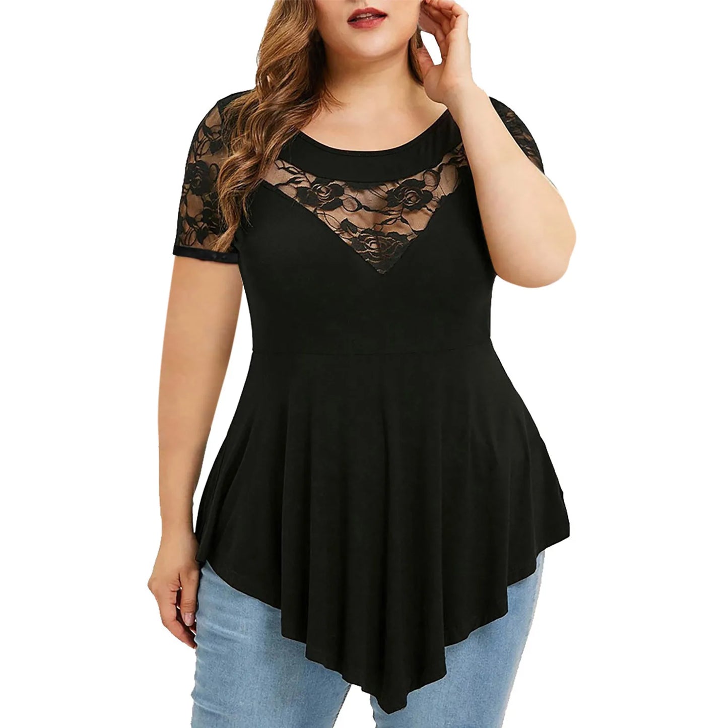 T-shirt à manches courtes en dentelle