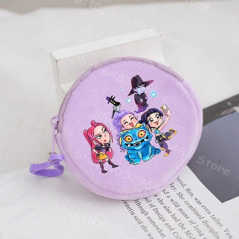Porte-monnaie mignon de dessin animé pour enfants KPop Demon Hunters, portefeuille rond portable, mini sac à monnaie, sac de rangement pour écouteurs et clés, poche zippée MAEJORKEN