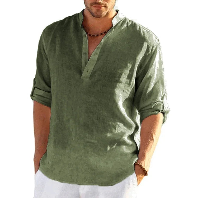 Chemise à manches longues en lin du M au 4XL MAEJORKEN