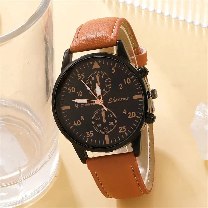 Nouveau Hommes Montre De Luxe Bracelet Ensemble Mode D'affaires Brun En Cuir Quartz ( boite non inclus ) MAEJORKEN