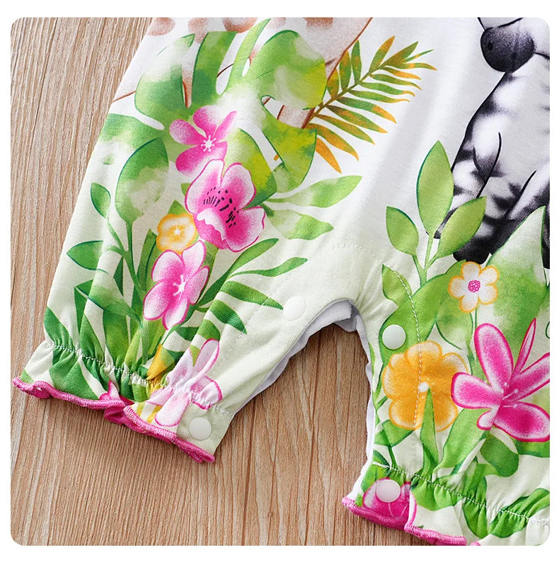 Vêtements pour nouveau-nés, imprimé cerf tacheté de dessin animé, confortable et doux, combinaison d'été à manches volantes pour bébé fille MAEJORKEN