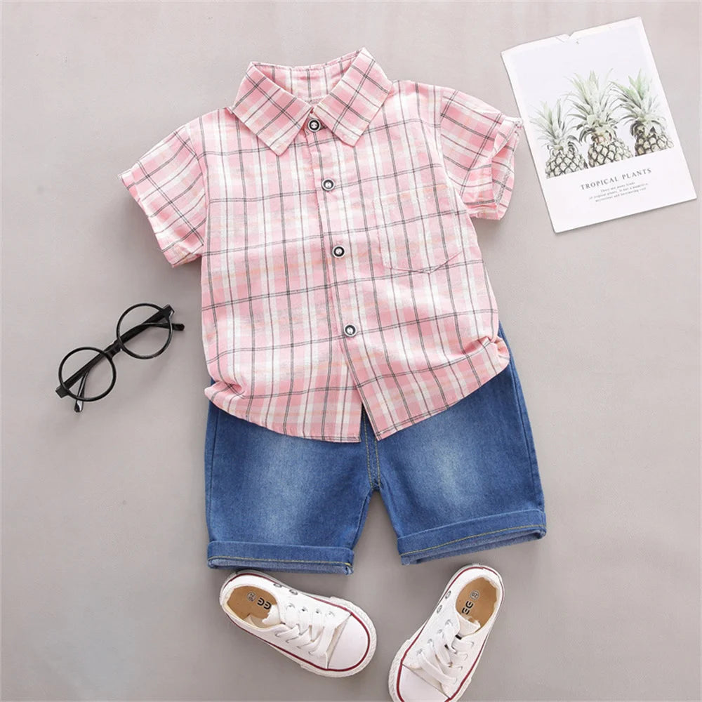 Ensemble d'été pour bébés garçons, chemise et short décontractés à carreaux du 9 au 24 mois MAEJORKEN