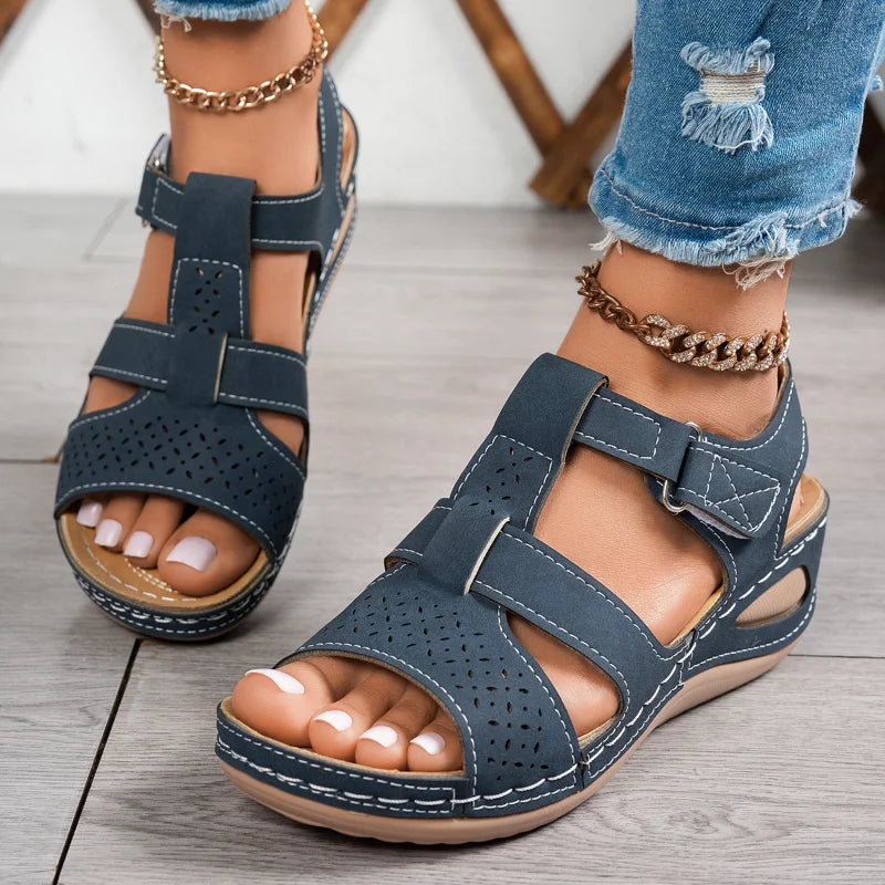 Sandales compensées orthopédiques haut de gamme pour femme, été 2026, à bout ouvert, antidérapantes, style vintage et rétro, chaussures décontractées à plateforme MAEJORKEN