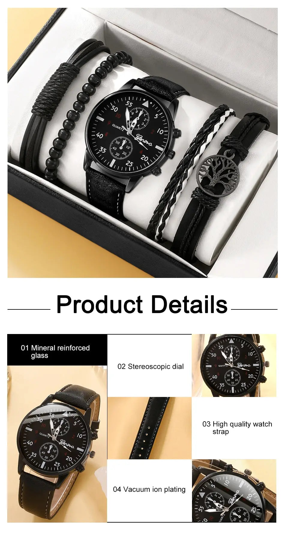 Nouveau Hommes Montre De Luxe Bracelet Ensemble Mode D'affaires Brun En Cuir Quartz ( boite non inclus ) MAEJORKEN