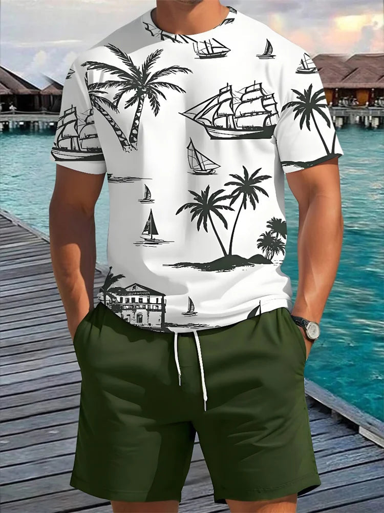 Ensemble deux pièces à manches courtes palmier Shorts à cordon du XS au 6XL MAEJORKEN
