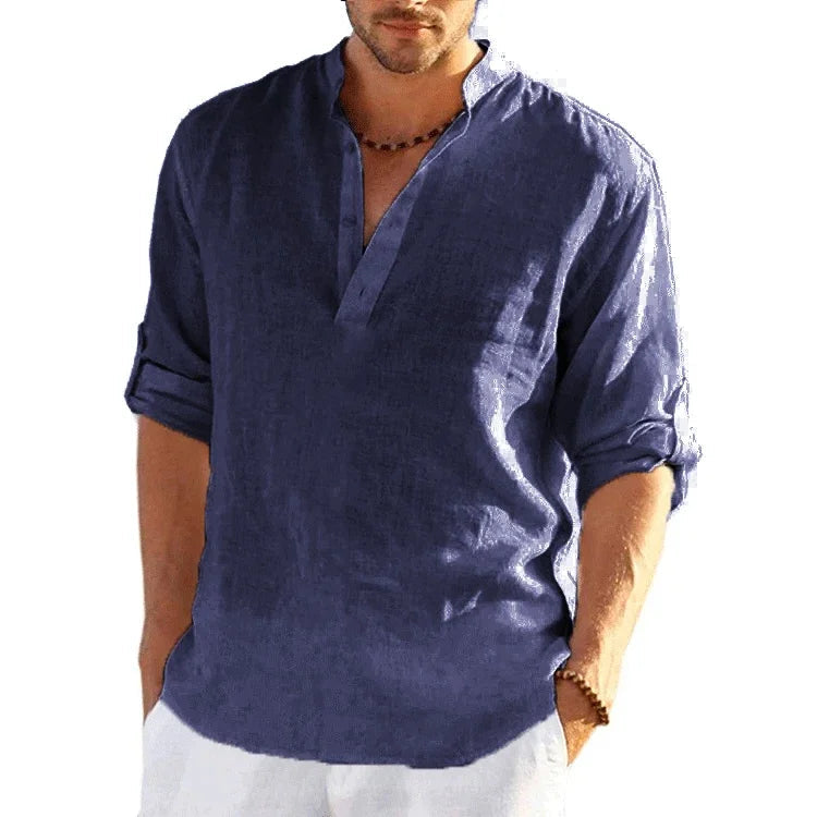 Chemise à manches longues en lin du M au 4XL MAEJORKEN