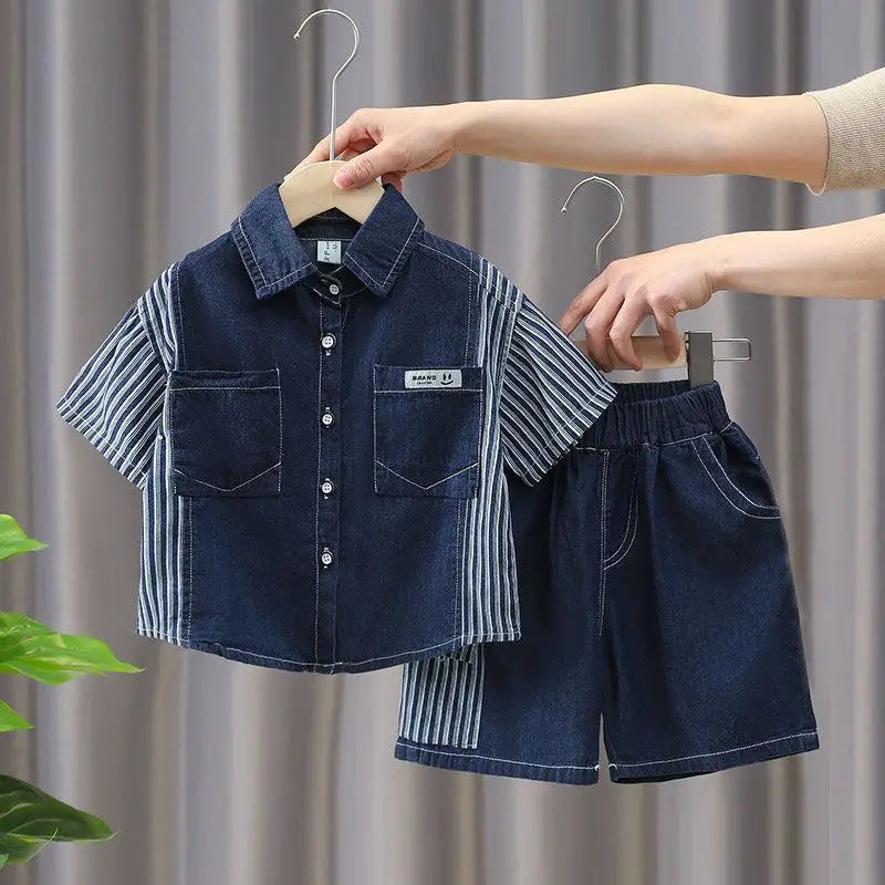 Ensemble garçons, chemise en Denim décontractée à manches courtes + Short du 2 ans à 10 ans
