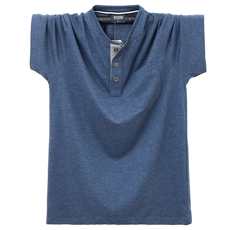 T-shirt à col rond streetwear décontracté, en pur coton, avec poches M-7XL MAEJORKEN