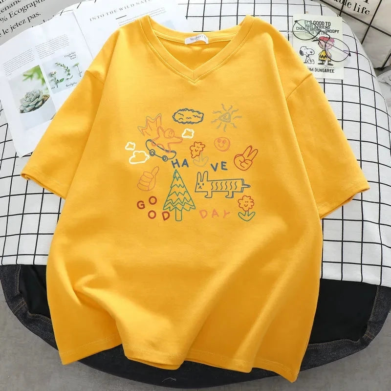 T-shirt à Manches Courtes et Col en V