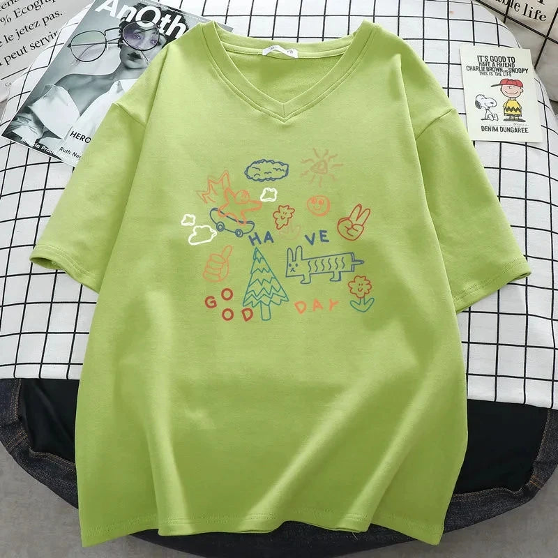 T-shirt à Manches Courtes et Col en V