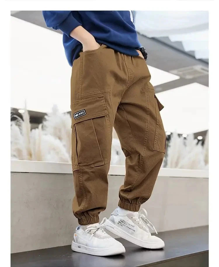 Pantalons Cargo pour garçons, Streetwear de printemps, pantalons de survêtement pour adolescents, taille élastique, pantalons longs pour enfants de 10 à 12 ans MAEJORKEN