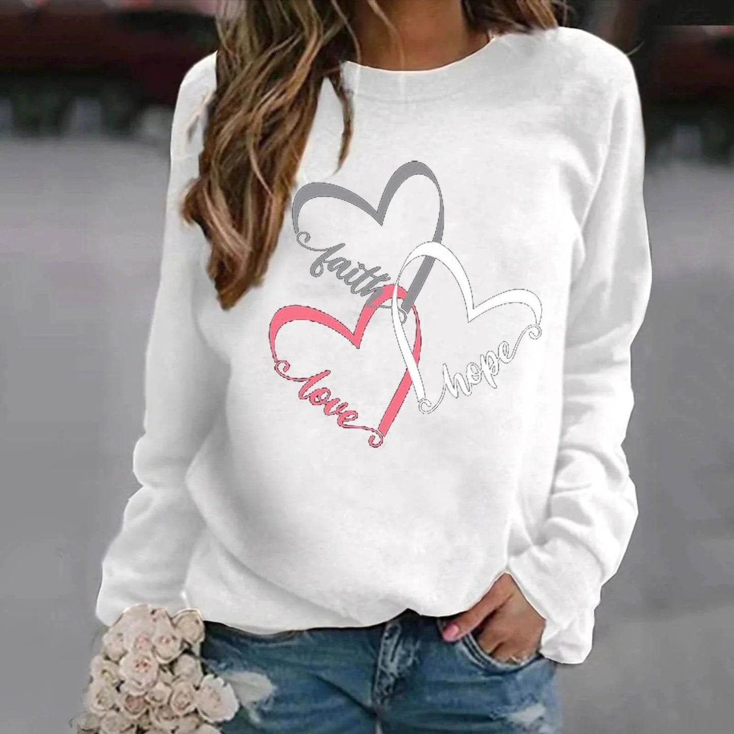 Pull décontracté impression d amour MAEJORKEN