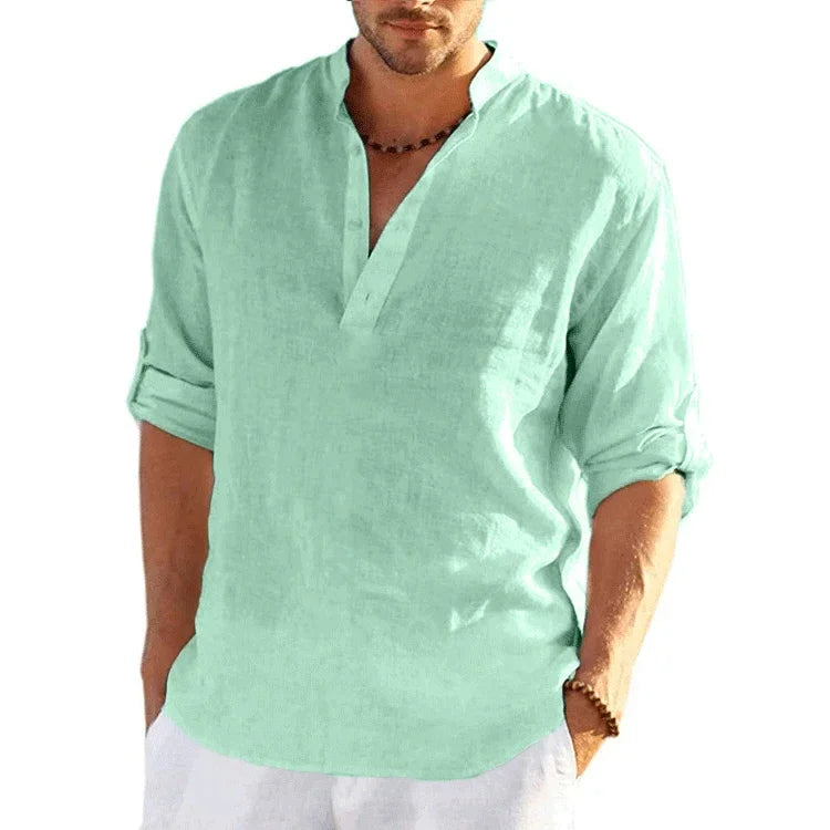 Chemise à manches longues en lin du M au 4XL MAEJORKEN