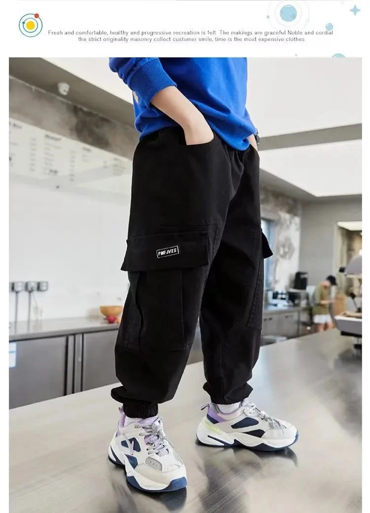 Pantalons Cargo pour garçons, Streetwear de printemps, pantalons de survêtement pour adolescents, taille élastique, pantalons longs pour enfants de 10 à 12 ans MAEJORKEN