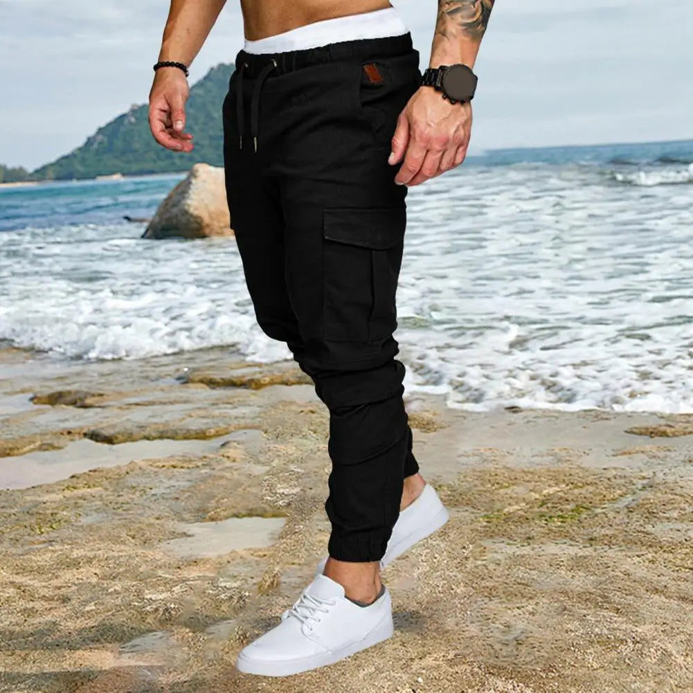 Pantalon Cargo en coton avec cordon de serrage à la taille, multi poches MAEJORKEN