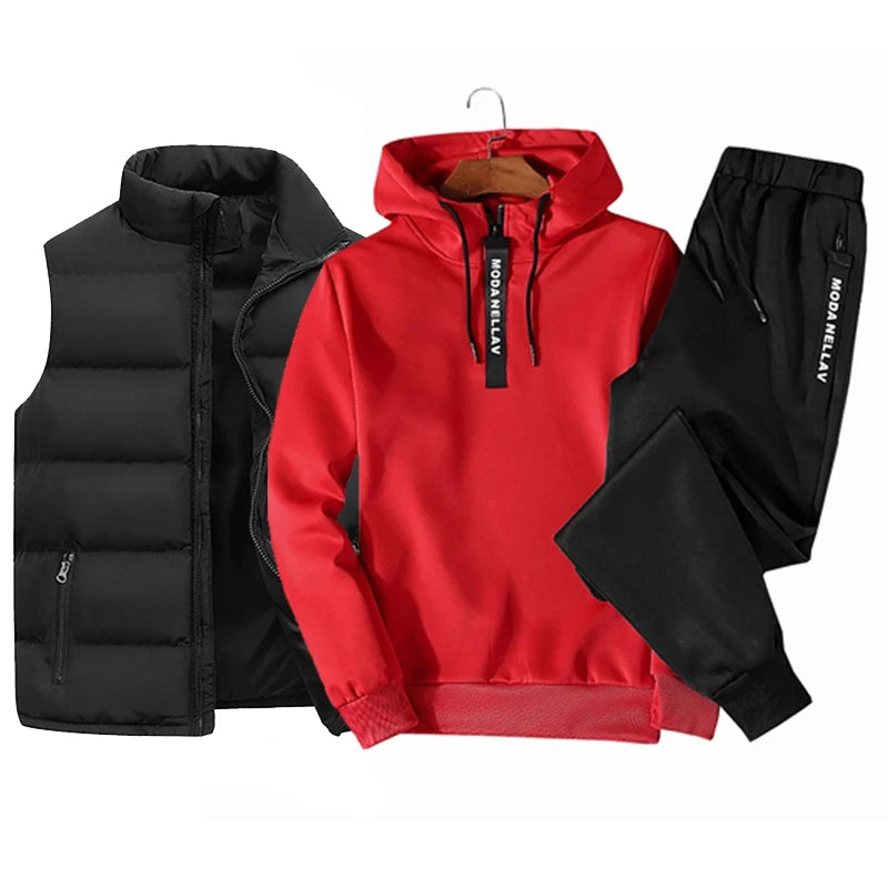 Ensemble 3pièces survêtement sweat à capuche , gilet imperméable et pantalon du M au 3XL