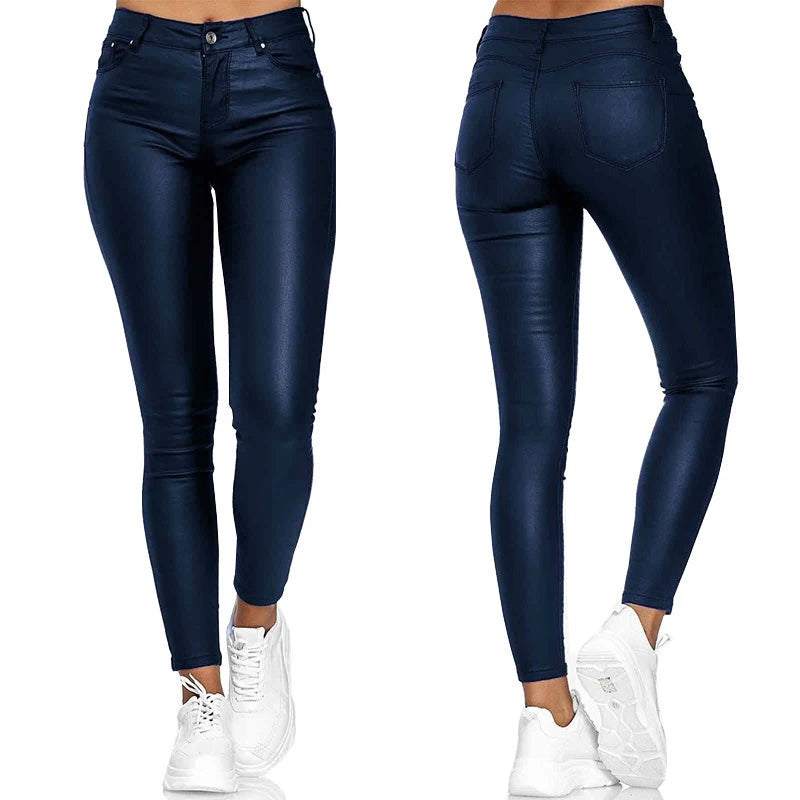 Pantalons en cuir PU noir Sexy Stretch moulante MAEJORKEN