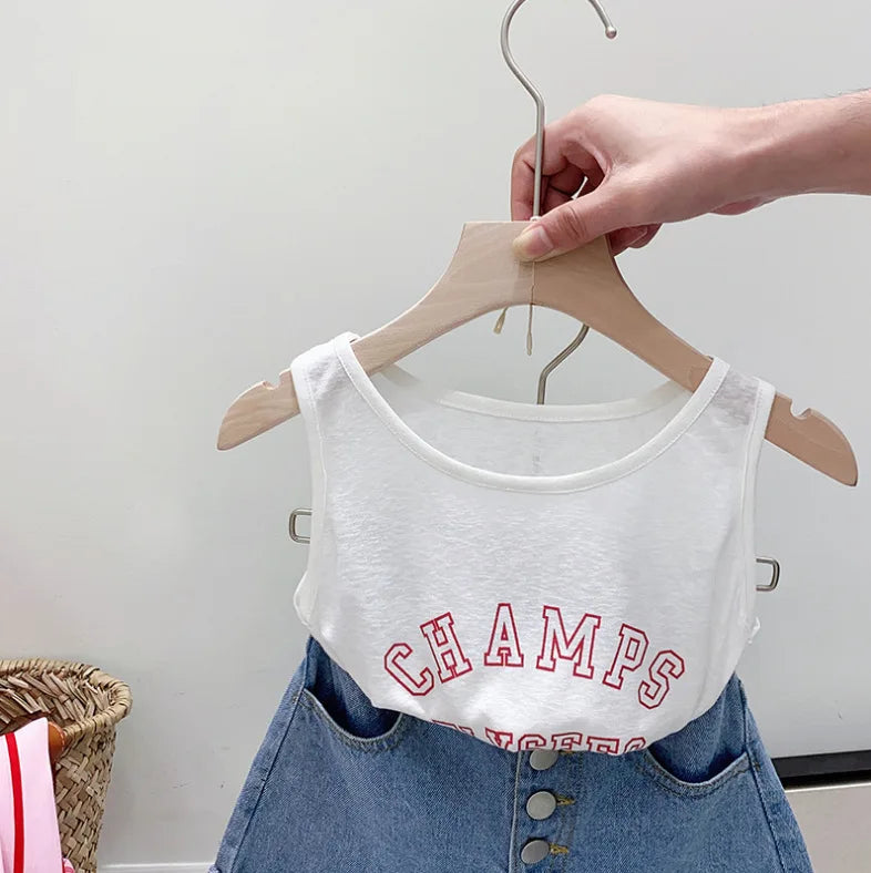 Ensemble 3 pièces chemise rayée à manches longues + débardeur + short en Denim de 3 a 7 ans