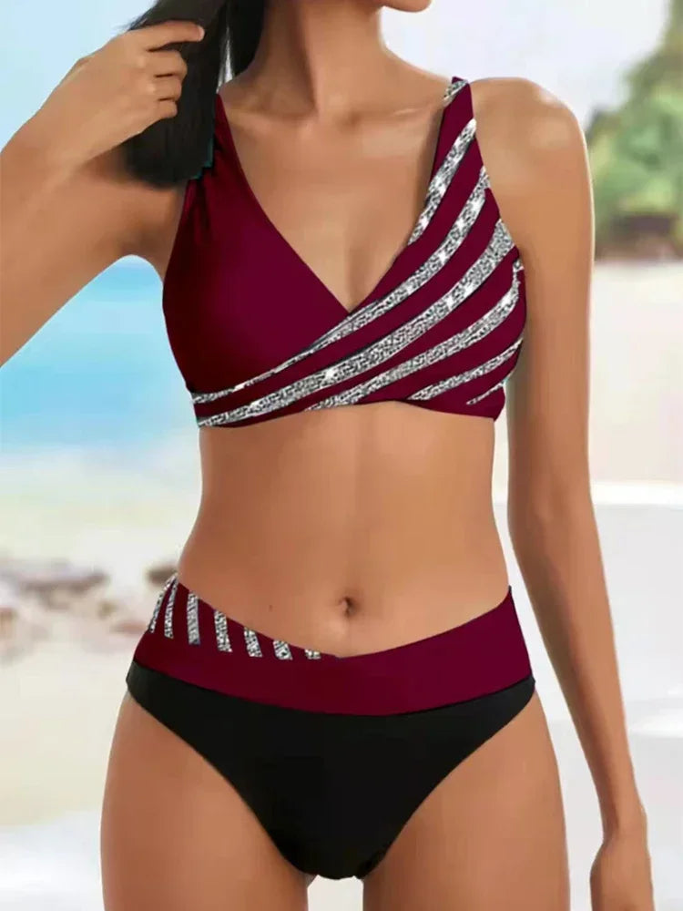 Maillot de bain blanc deux pièces micro rayé MAEJORKEN