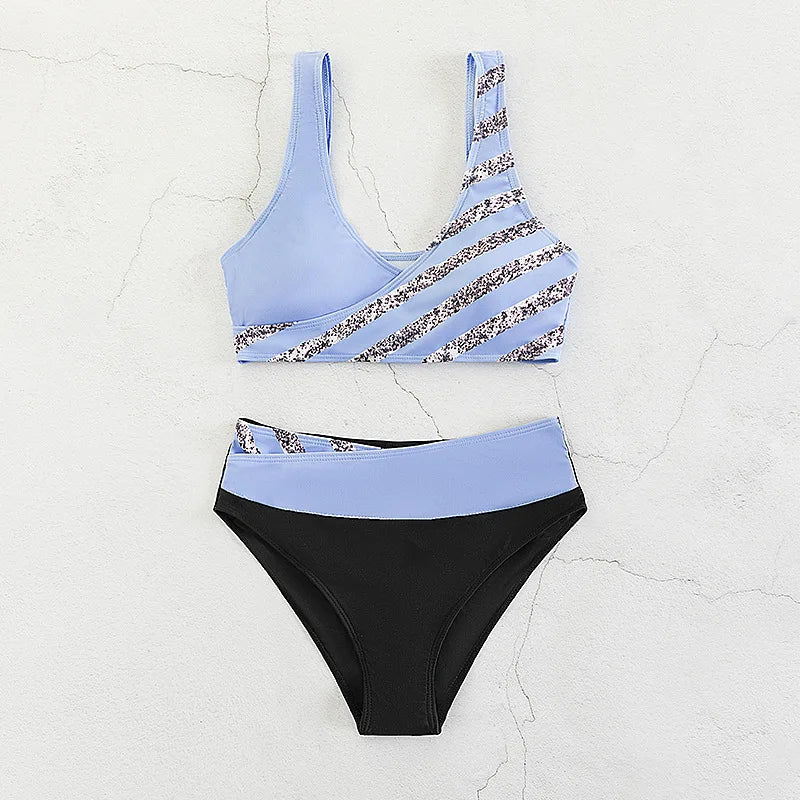 Maillot de bain blanc deux pièces micro rayé MAEJORKEN