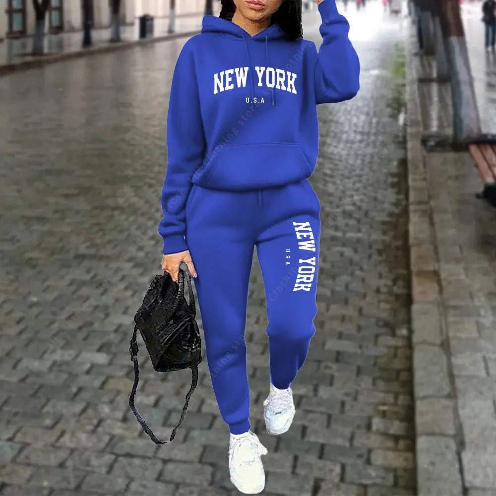 NEW YORK – survêtement à capuche et pantalon pour femme, 2 pièces, costume de sport, Jogging, rue, vêtements de haute qualité, ensembles de pantalons, automne et hiver MAEJORKEN