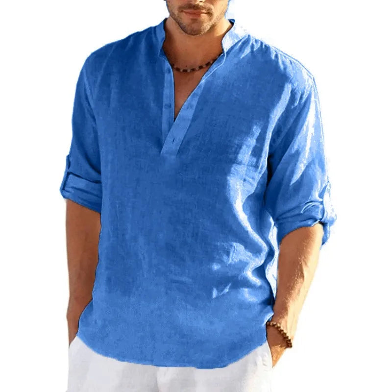 Chemise à manches longues en lin du M au 4XL MAEJORKEN