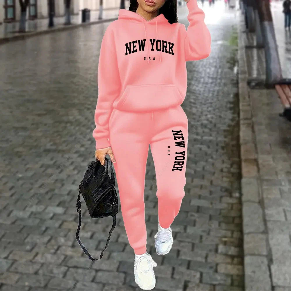 NEW YORK – survêtement à capuche et pantalon pour femme, 2 pièces, costume de sport, Jogging, rue, vêtements de haute qualité, ensembles de pantalons, automne et hiver MAEJORKEN