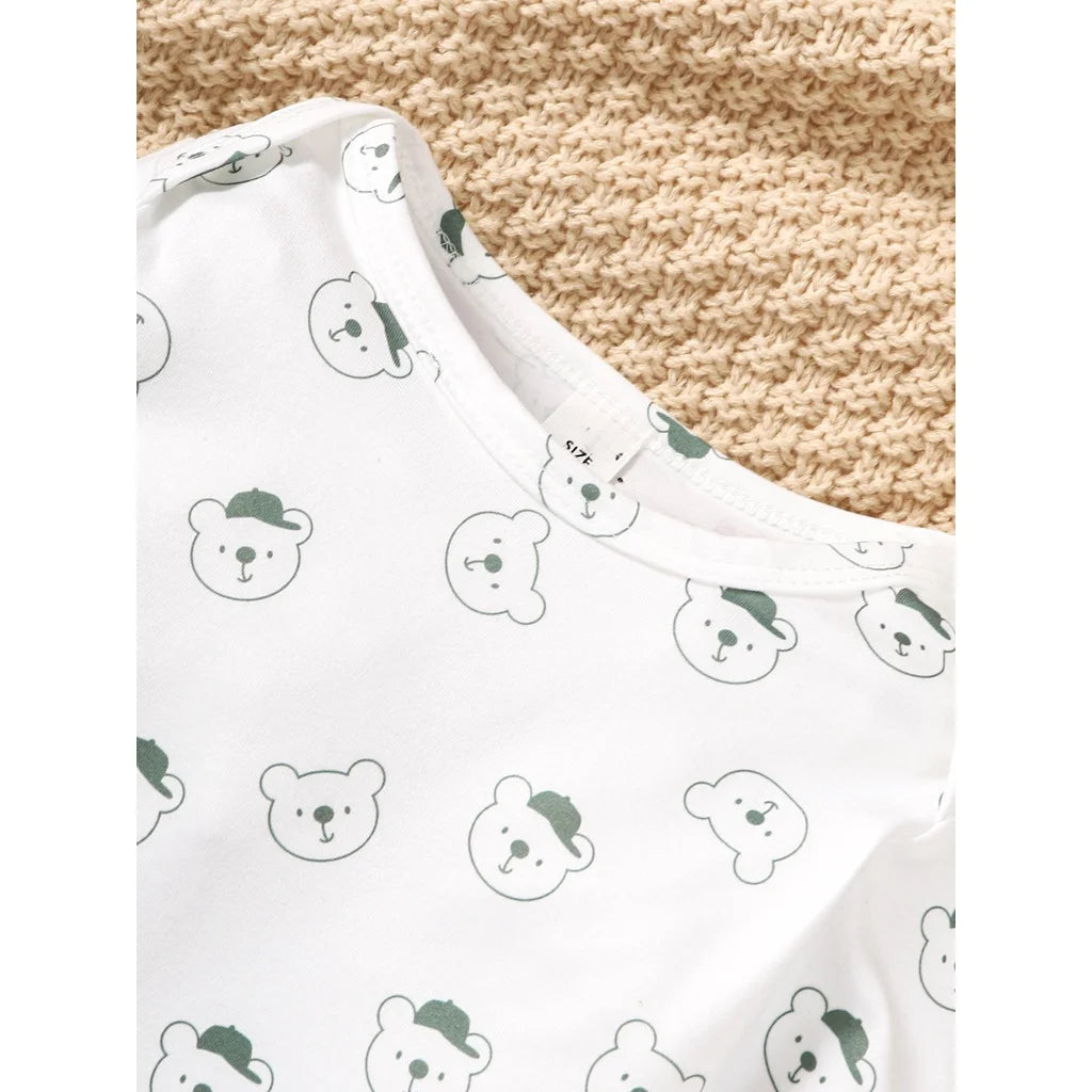 Ensemble 2 pièces pour bébé garçon body imprimé ours avec salopette verte du 3 au 24 mois