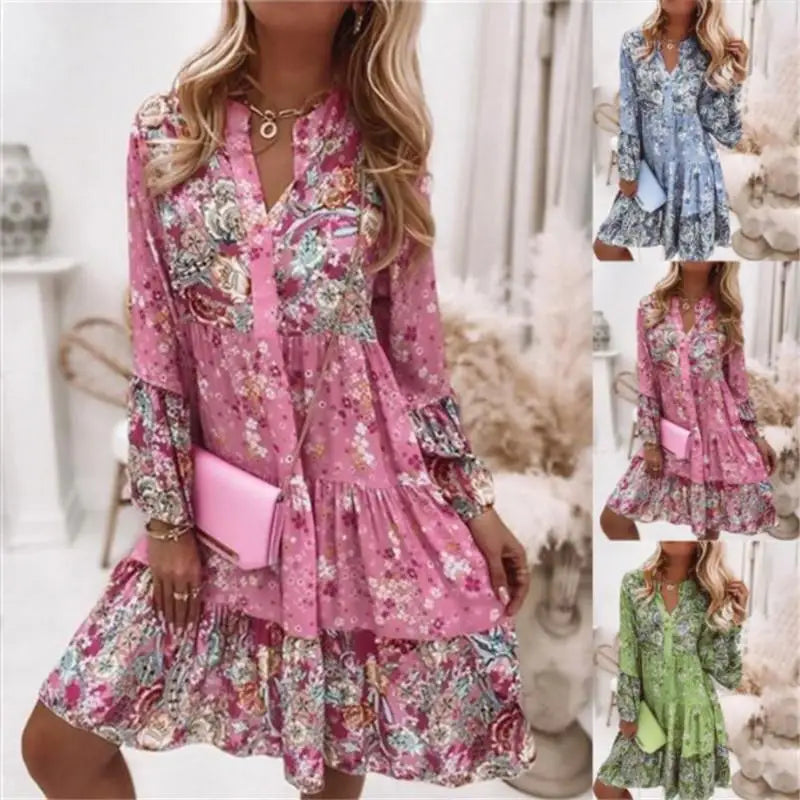 Robes imprimé fleuri col en V du XS au 3XL MAEJORKEN