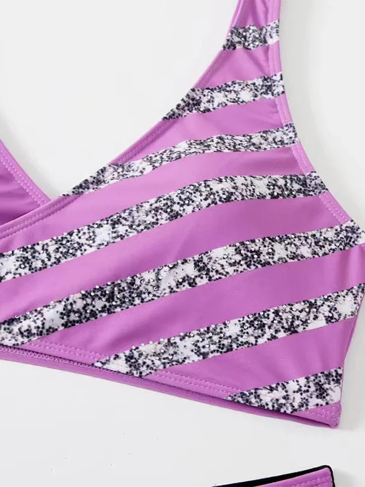 Maillot de bain blanc deux pièces micro rayé MAEJORKEN