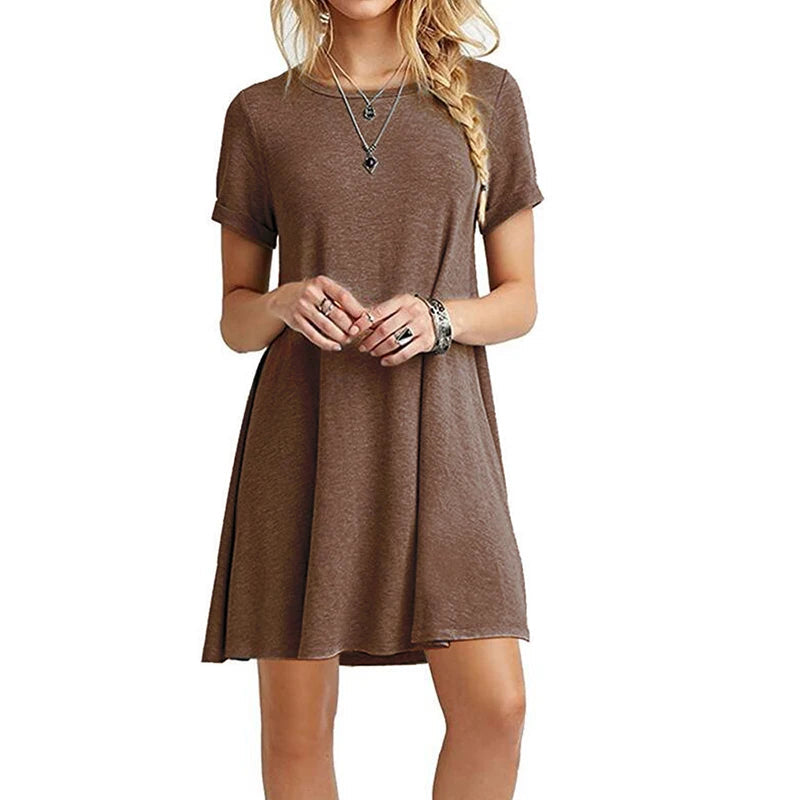 Femmes décontracté à manches courtes t-shirt robe Vintage col rond imprimé Mini robe ample élégant Simple Mini robe Streetwear robe d'été MAEJORKEN