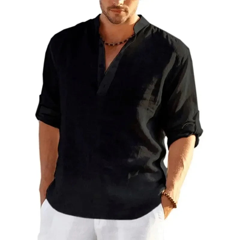 Chemise à manches longues en lin du M au 4XL MAEJORKEN