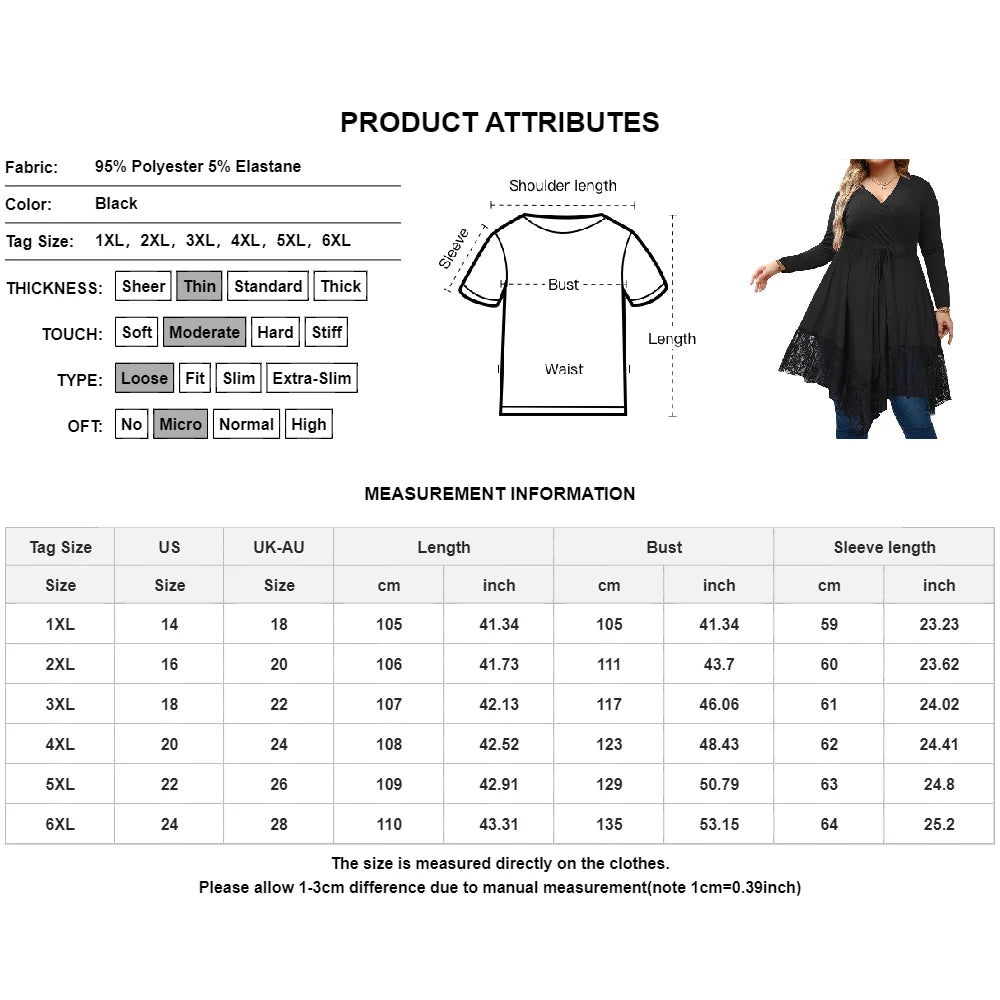 Robes chemise en Y à col en V manches longues, grande taille