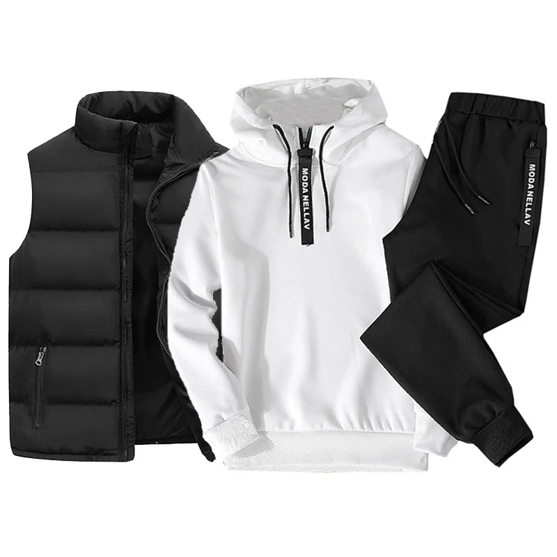 Ensemble 3pièces survêtement sweat à capuche , gilet imperméable et pantalon du M au 3XL