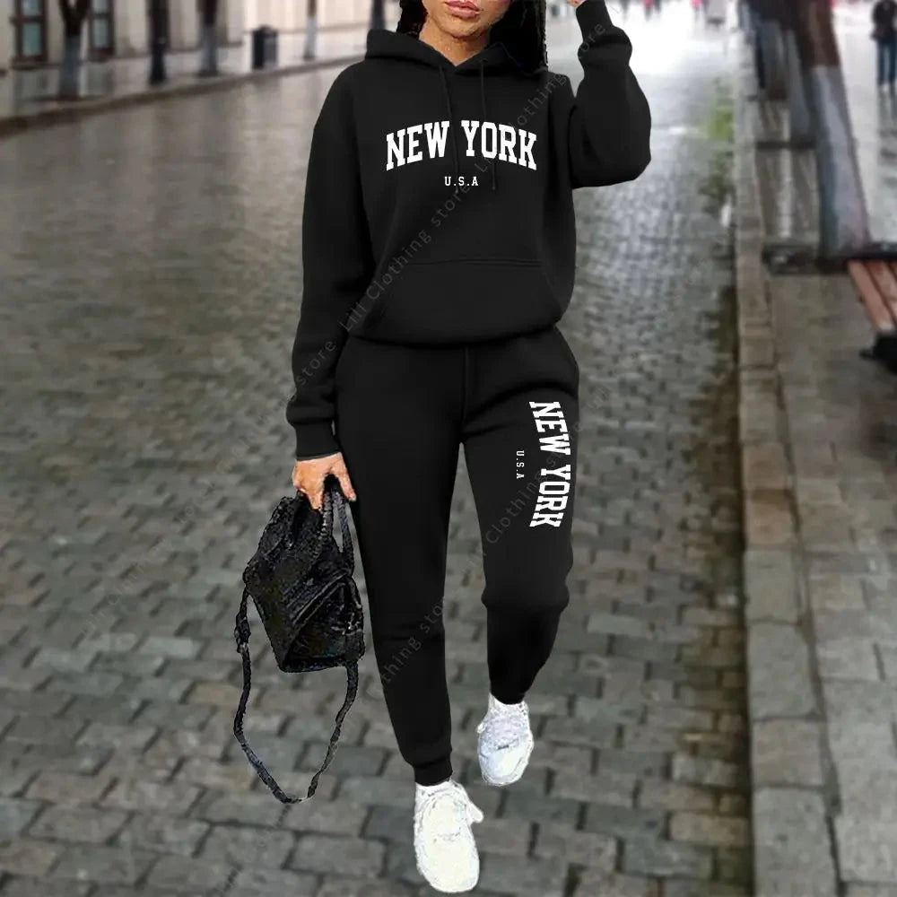 NEW YORK – survêtement à capuche et pantalon pour femme, 2 pièces, costume de sport, Jogging, rue, vêtements de haute qualité, ensembles de pantalons, automne et hiver MAEJORKEN