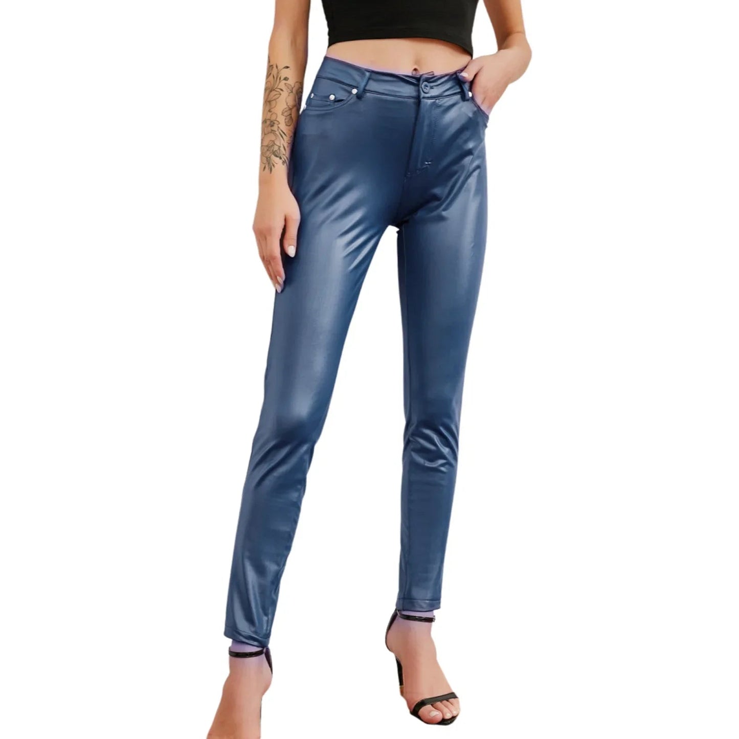 Pantalons en cuir PU noir Sexy Stretch moulante MAEJORKEN