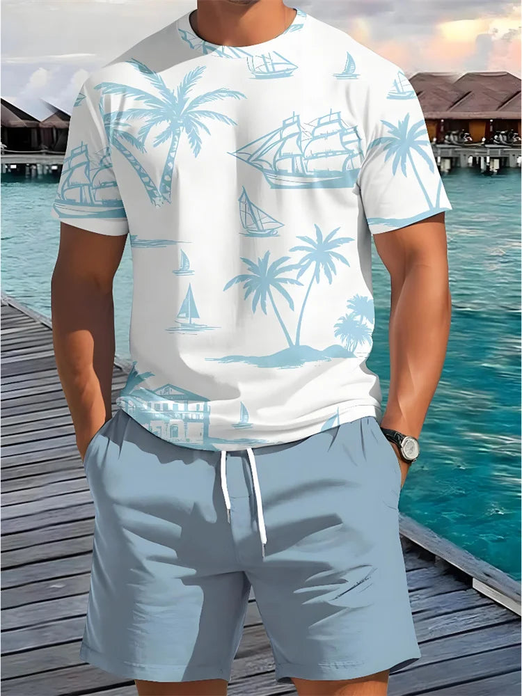 Ensemble deux pièces à manches courtes palmier Shorts à cordon du XS au 6XL MAEJORKEN