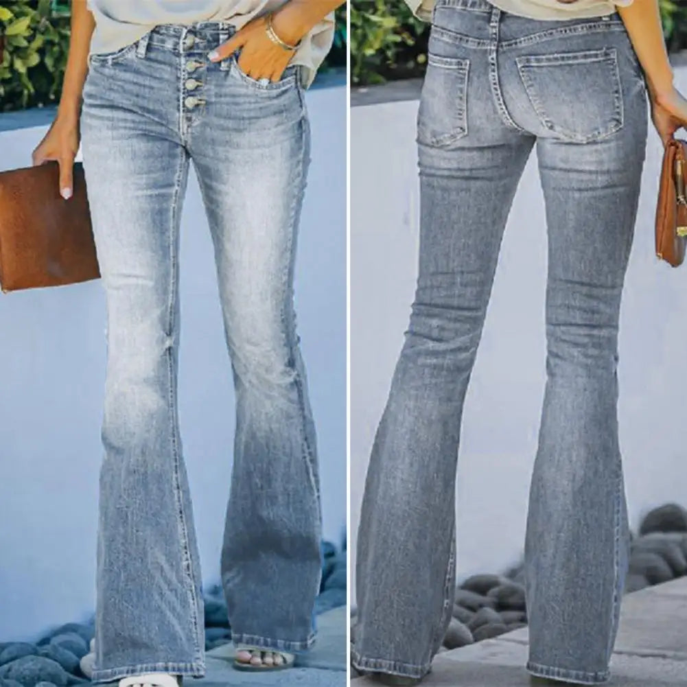Jean en Denim taille haute, ourlet évasé, coupe cintrée