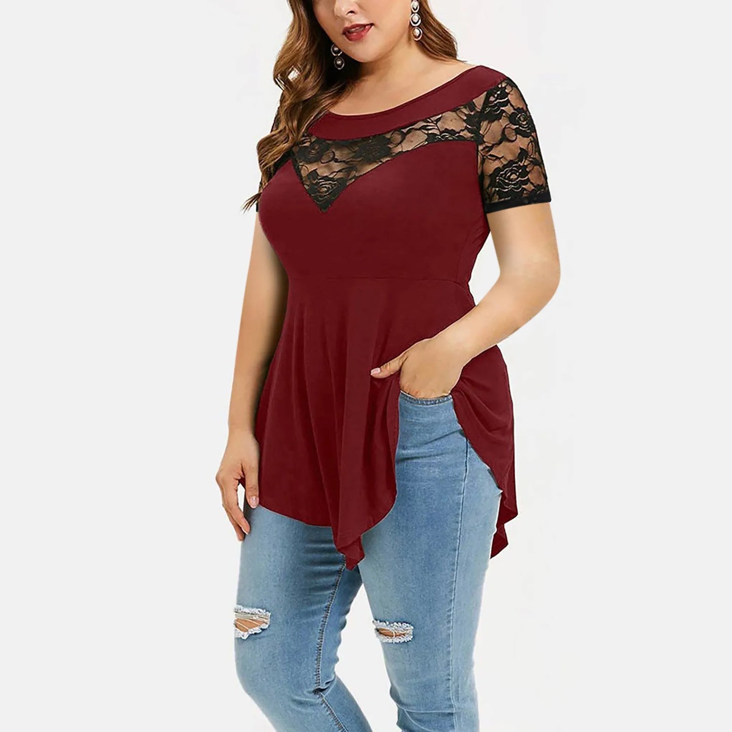 T-shirt à manches courtes en dentelle