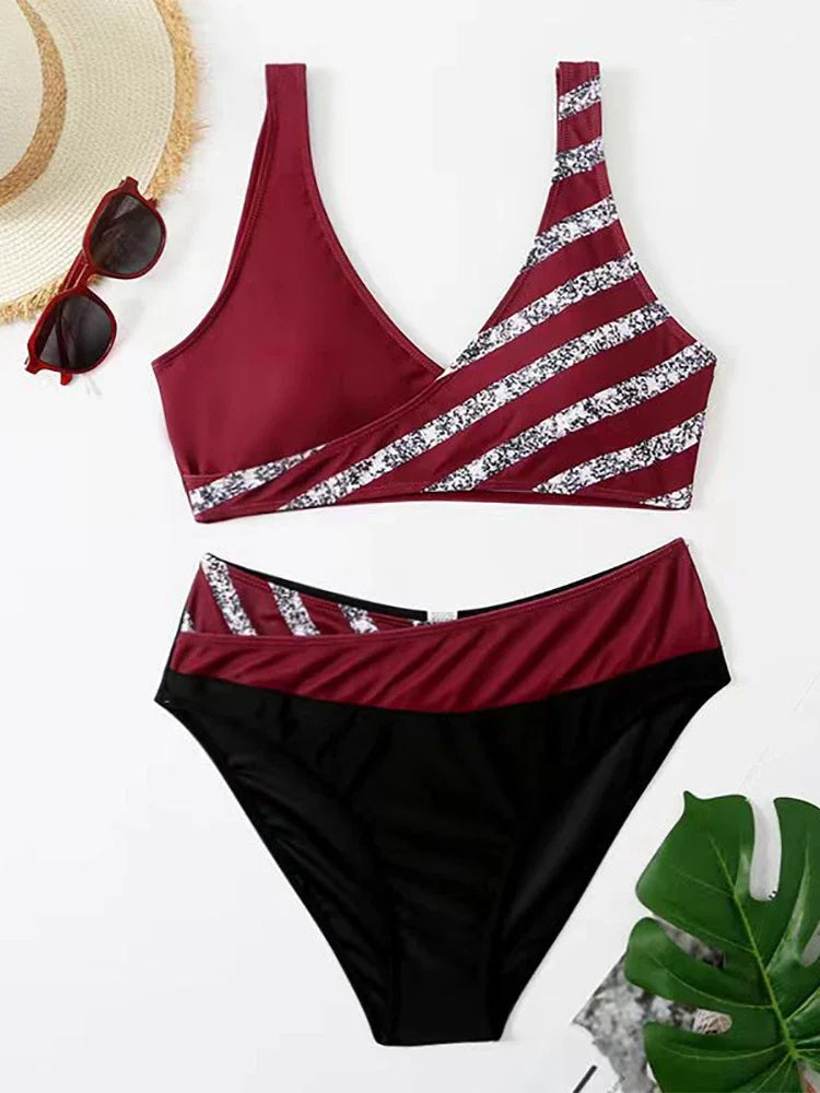 Maillot de bain blanc deux pièces micro rayé MAEJORKEN