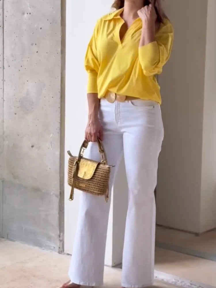 Chemisier jaune en coton hauts amples du S au 2XL