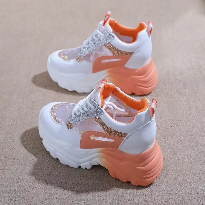 Chaussures à lacets assorties pour femmes, semelle optique rehaussée du 35 au 40