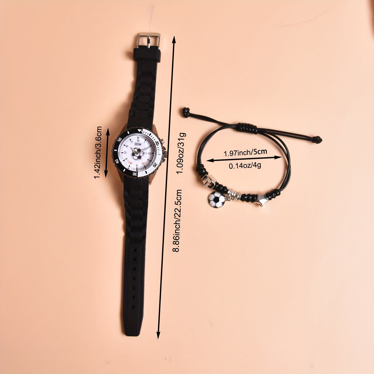 2024 New Double Movement LED Luminous Watch for Boys Football Sports Watch Adjustable Braided Rope Bracelet Set 2pcs MAEJORKEN