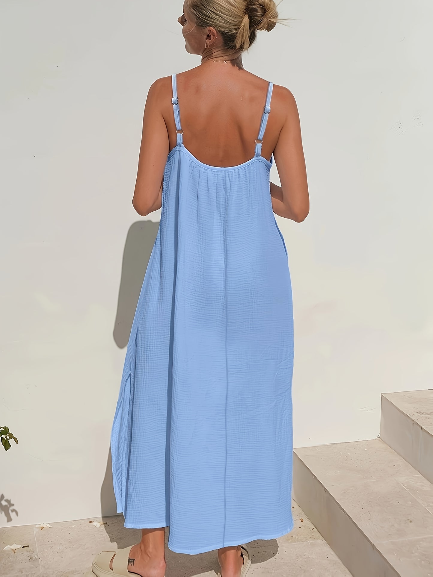 Robe d été sans manches avec plis sur le décolleté & fente latéral du S au 2XL