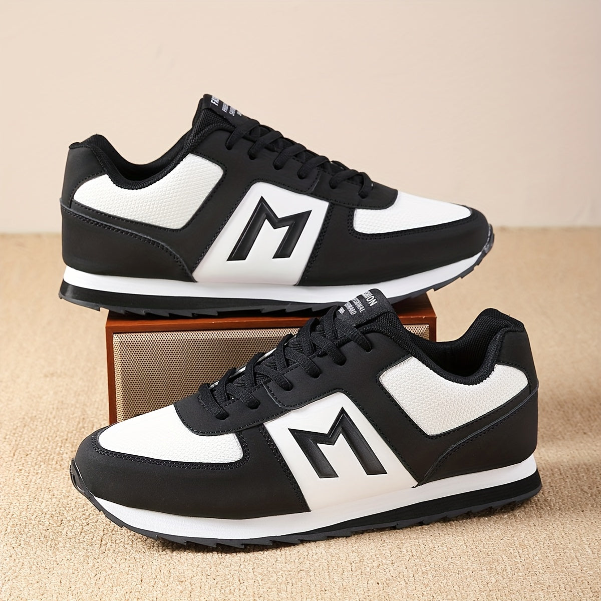 Men'S Breathable Durable All-Season Running Shoes - Comfortable Casual Sneakers with Geometric Pattern, Round Toe & Lace-Up Closure for Hiking, Outdoor, Daily Wear - Versatile Low-Top Design in Black, White, Gray, Hiking Shoe MAEJORKEN